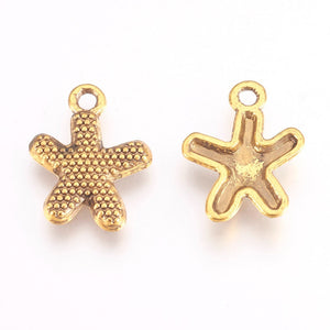 Gold Starfish Charms Starfish Pendants Antiqued Gold Charms Sea Charms Nautical Charms Ocean Charms Ocean Life Charms 10pcs