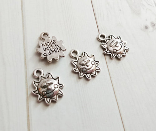 Made with A Smile Charms Pendants Antiqued Silver Sun Charm Pendant Quote Charm Jewelry Tags 10 pieces