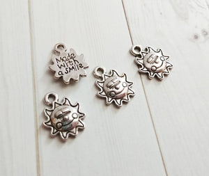 Made with A Smile Charms Pendants Antiqued Silver Sun Charm Pendant Quote Charm Jewelry Tags 10 pieces