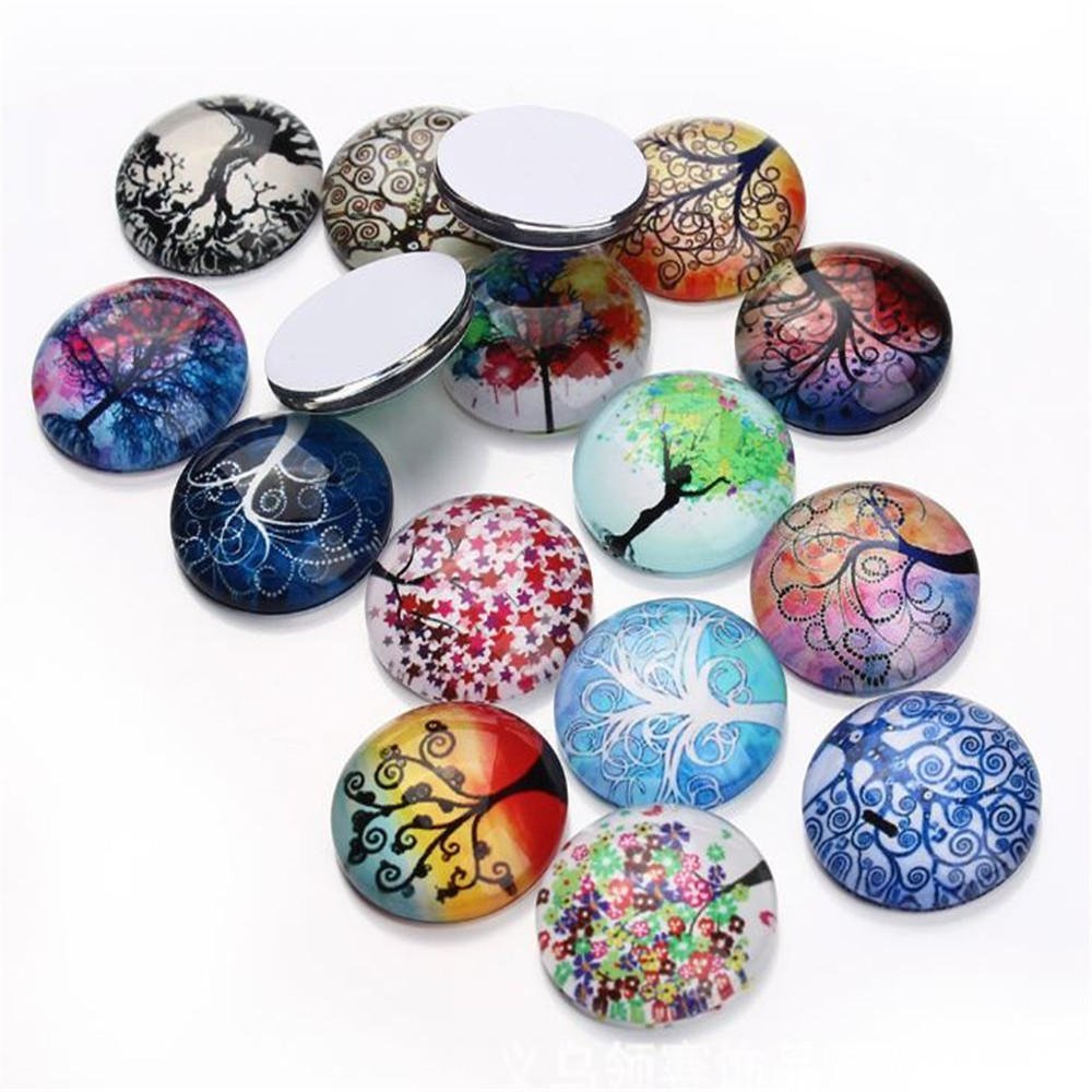 Round Cabochons Glass Cabochons 25mm Tree Cabochons Tree of Life Flatbacks Domed Cabochons Assorted 25pcs