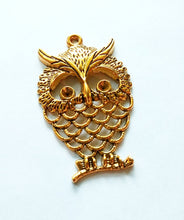 Load image into Gallery viewer, Large Owl Pendant Antiqued Gold Owl Charm Gold Owl Pendant Gold Pendant 58mm Large Focal Pendant