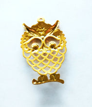 Load image into Gallery viewer, Large Owl Pendant Antiqued Gold Owl Charm Gold Owl Pendant Gold Pendant 58mm Large Focal Pendant