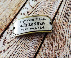 Quote Connector Pendant Word Pendant Link Faith Over Fear Pendant Antiqued Bronze Silver Large Band 2 Tone Pendant PREORDER