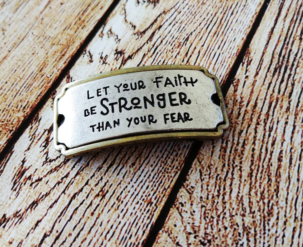 Quote Connector Pendant Word Pendant Link Faith Over Fear Pendant Antiqued Bronze Silver Large Band 2 Tone Pendant PREORDER