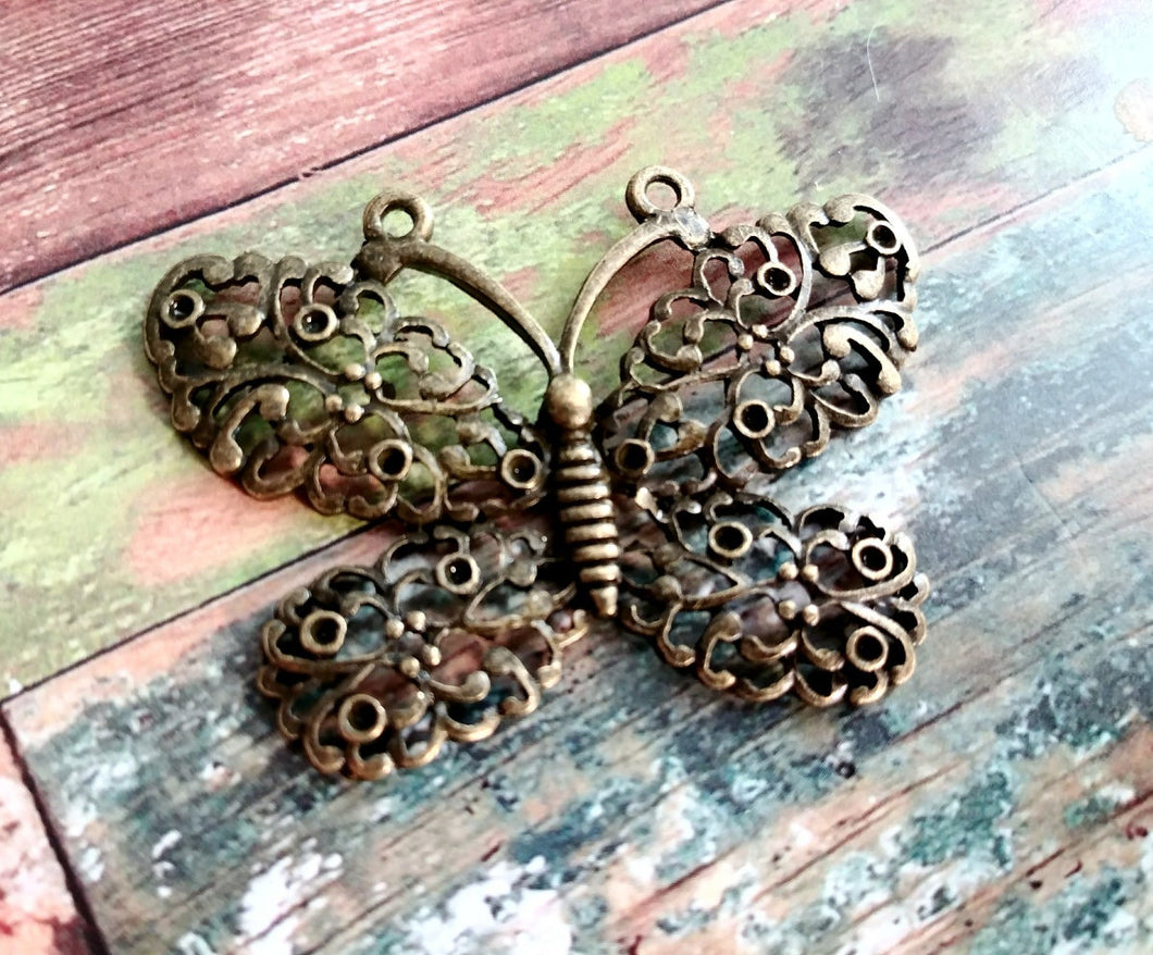 Large Butterfly Pendant Connector Link Antiqued Bronze Butterfly Charm Large Focal Pendant Big Charm 2