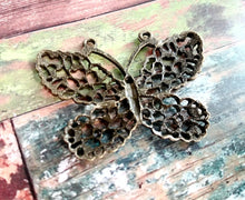 Load image into Gallery viewer, Large Butterfly Pendant Connector Link Antiqued Bronze Butterfly Charm Large Focal Pendant Big Charm 2&quot;