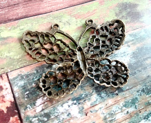 Large Butterfly Pendant Connector Link Antiqued Bronze Butterfly Charm Large Focal Pendant Big Charm 2"