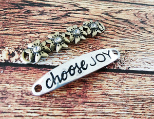 Word Connector Link CHOOSE JOY Word Band Quote Pendant Link Antiqued Silver Word Pendant Silver Word Pendant Set