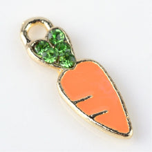 Load image into Gallery viewer, Enamel Carrot Charm Gold Enamel Charm Easter Charm Vegetable Charm Gardening Charm 17.5mm