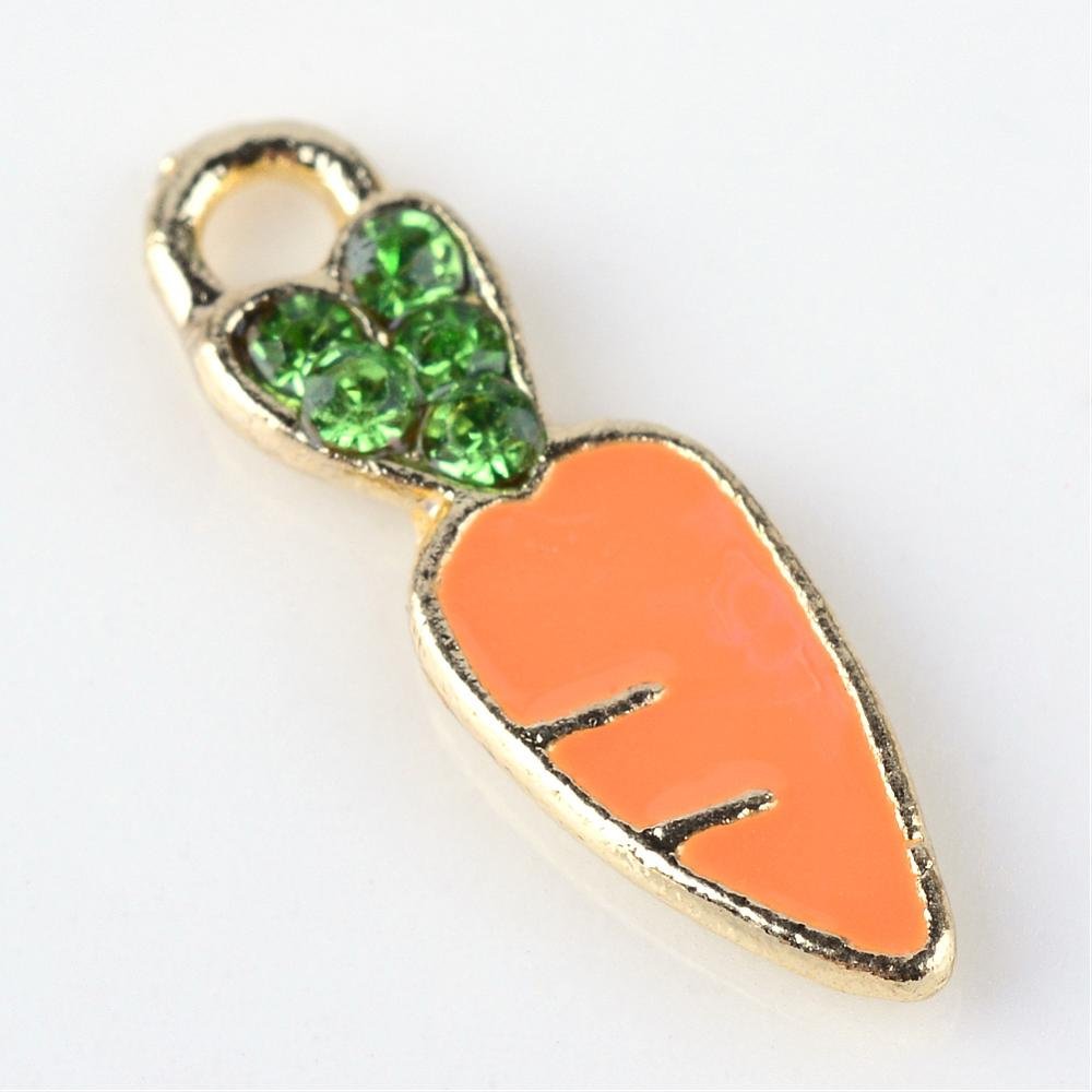 Enamel Carrot Charm Gold Enamel Charm Easter Charm Vegetable Charm Gardening Charm 17.5mm