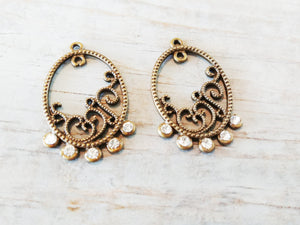 Chandelier Charms Antiqued Bronze Chandelier Findings Chandelier Earring Charms Jeweled Chandelier Clear Bronze Charms 2pcs