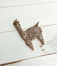 Load image into Gallery viewer, Llama Pendant Gold Llama Charm Connector Pendant Link Charm Llama Connector Animal Charm Alpaca Charm Focal Pendant 1.75" PREORDER
