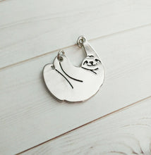 Load image into Gallery viewer, Sloth Charm Antiqued Silver Sloth Pendant Sloth Connector Charm Link Animal Pendant Rainforest Charm 1 1/8&quot;