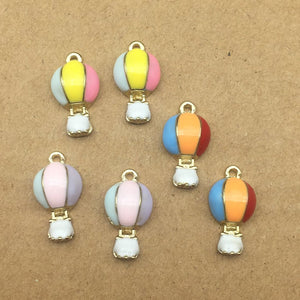 12 Hot Air Balloon Charms Set Gold Enamel Pendants Mixed Jewelry Supplies Wholesale PREORDER