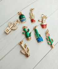 Load image into Gallery viewer, Cactus Charms Cactus Pendants Gold Enamel Charms Gold Charms Western Charms Southwest Charms Set Gold Cactus Charms 8pcs