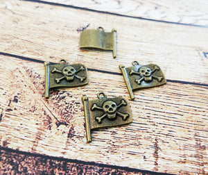 Skull and Crossbones Charms Antiqued Bronze Pirate Charms Pirate Flag Charms Bronze Charms Set Themed Charms 4pcs