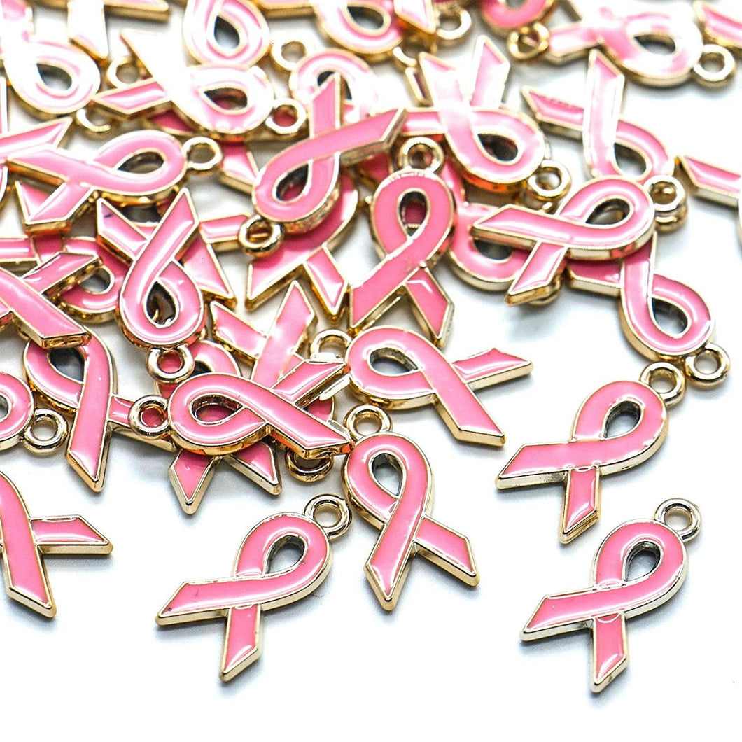 Cancer Awareness Charms Ribbon Pendants Pink Awareness Ribbon Enamel Ribbon Charms Enamel Charms Awareness Pendants BULK Charms 50pcs