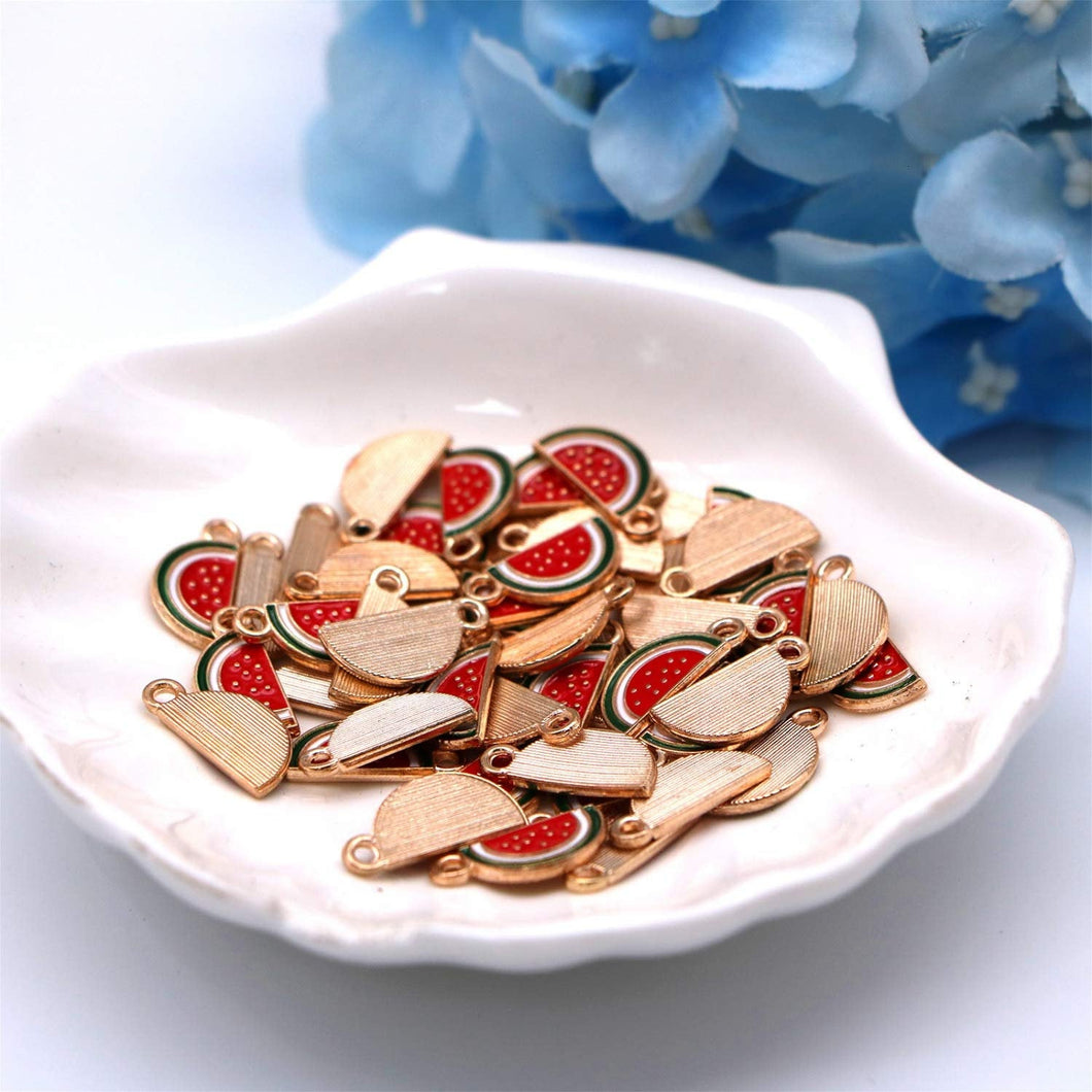 Watermelon Charms Gold Fruit Charms Gold Enamel Charms Gold Charms Summer Charms BULK Charms Wholesale Charms 50pcs