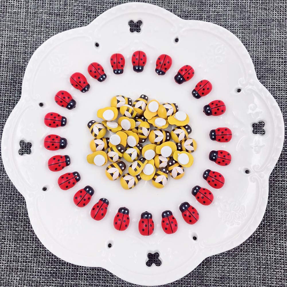 Ladybug Cabochons Bee Cabochons Bumblebee Flatbacks Self Adhesive Wood Cabochons Set Spring Cabochons BULK Findings 120pcs