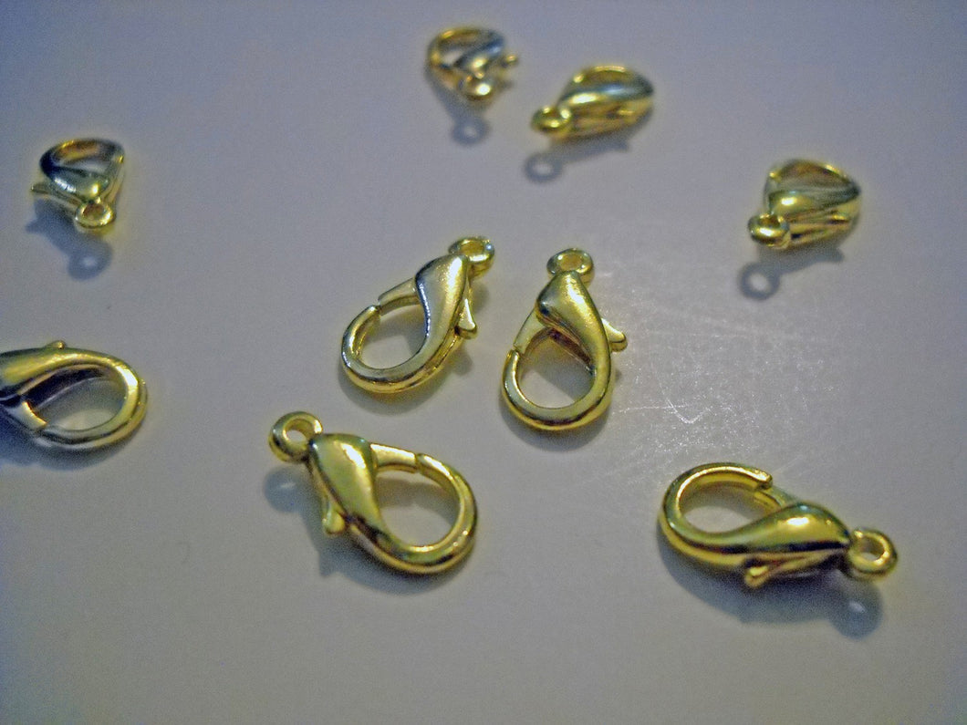 Gold Lobster Clasps 14mm Clasps Parrot Clasps Bracelet Clasps Gold Clasps Jewelry Supplies Findings 10 pieces