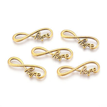 Load image into Gallery viewer, Infinity Links Connectors Infinity Pendants Connector Charms Word Charms Antiqued Gold Infinity Charms 10 pieces 39mm