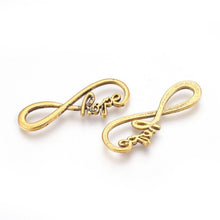 Load image into Gallery viewer, Infinity Links Connectors Infinity Pendants Connector Charms Word Charms Antiqued Gold Infinity Charms 10 pieces 39mm