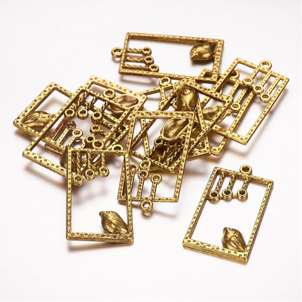 Gold Bird Pendants Antiqued Gold Bird Charms Chandelier Charms Bird in a Window Jewelry Supplies Set 10pcs
