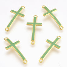 Load image into Gallery viewer, Cross Pendants Gold Cross Charms Cross Connectors Pendant Connectors Cross Links Sideways Cross Charms Christian Cross 5 pieces