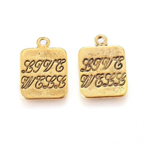 Quote Charms Quote Pendants Word Charms Word Pendants Antiqued Gold Charms Gold Word Charms Live Well Inspirational Charms 10pcs