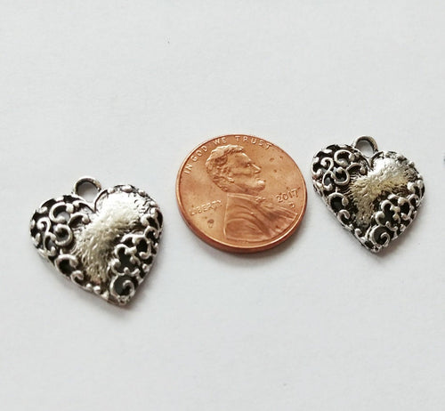 10 Silver Heart Charms Antiqued Silver Heart Pendants Scrolled Heart 19mm 10pcs