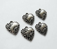 Load image into Gallery viewer, 10 Silver Heart Charms Antiqued Silver Heart Pendants Scrolled Heart 19mm 10pcs