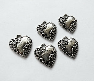 10 Silver Heart Charms Antiqued Silver Heart Pendants Scrolled Heart 19mm 10pcs