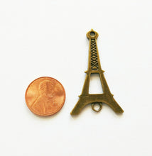 Load image into Gallery viewer, 2 Large Eiffel Tower Pendants Connector Links Antiqued Bronze Eiffel Tower Charms Focal Pendants 45mm