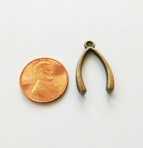 4 Wishbone Pendants Antiqued Bronze Thanksgiving Charms Holiday Charms 24mm