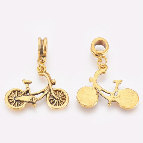 5 Bicycle Charms Antiqued Gold Bicycle Beads Large Hole Beads Large Hole Charms Bicycle Pendants 33mm