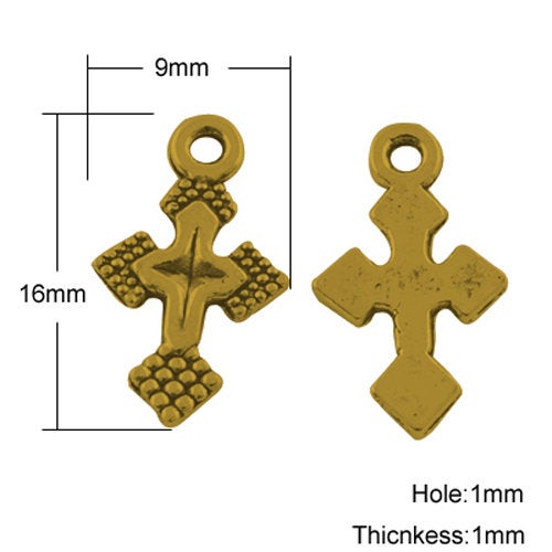 6 Gold Cross Charms Antiqued Gold Cross Pendants Small Cross Charms Christian Charms Catholic Cross Religious Charms Set 16mm