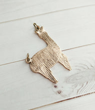 Load image into Gallery viewer, Llama Pendant Gold Llama Charm Connector Pendant Link Charm Llama Connector Animal Charm Alpaca Charm Focal Pendant 1.75" PREORDER