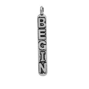 Word Charms Word Pendants Silver Charms Silver Charms BEGIN Charms Tag Charms Rectangle Charms BEGIN Pendants Inspirational Charms 5pcs