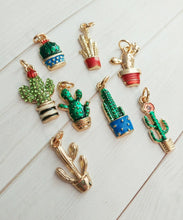 Load image into Gallery viewer, Cactus Charms Cactus Pendants Gold Enamel Charms Gold Charms Western Charms Southwest Charms Set Gold Cactus Charms 8pcs
