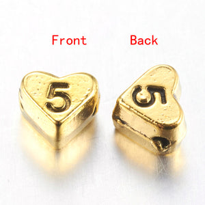 Metal Heart Beads Antiqued Gold Heart Beads Number 5 Beads Heart Charms 6.5mm 5pcs