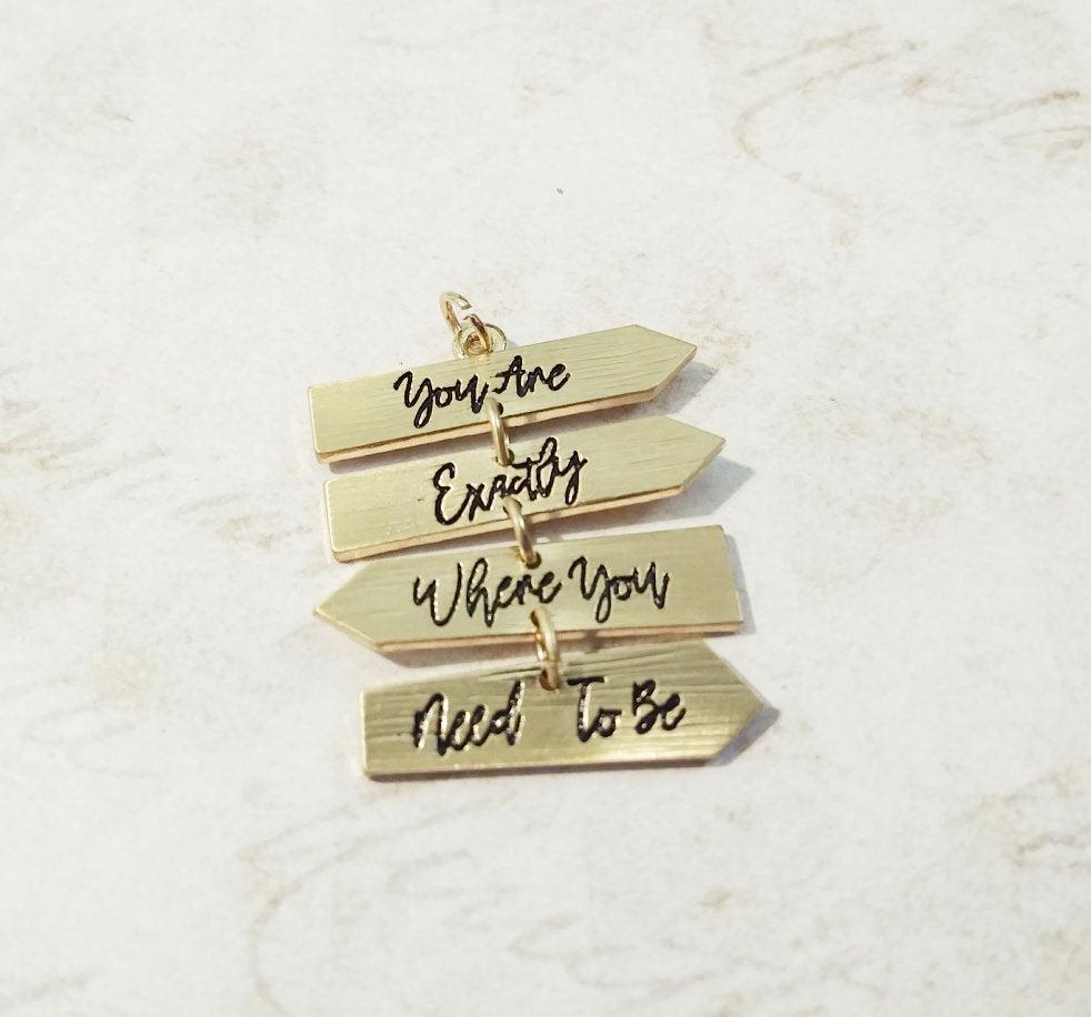 Quote Pendant Word Pendant Inspirational Charm Antiqued Gold Movable Pendant Focal Pendant Exactly Where You Need to Be