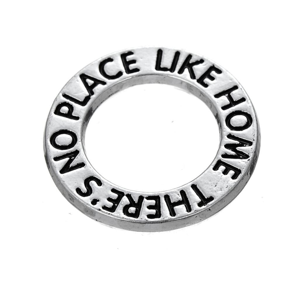 Word Pendants Charms Antiqued Silver Quote Charms Affirmation Ring Pendants There's No Place Like Home Wizard of Oz 10pcs PREORDER