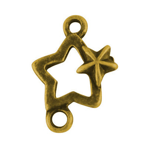 Star Charms Antiqued Gold Star Charms Star Connector Charms Connector Pendants Star Links Double Star 2 Hole Charms 10pcs