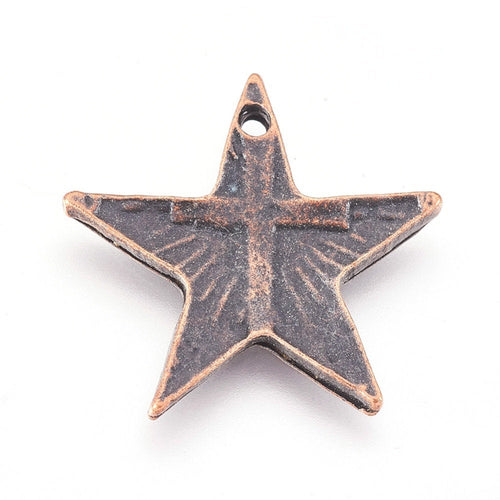 5 Star Charms Antiqued Copper Star Charms Star Pendants Copper Charms Cross Charms Celestial Charms Christmas Star 21mm