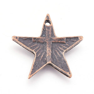 5 Star Charms Antiqued Copper Star Charms Star Pendants Copper Charms Cross Charms Celestial Charms Christmas Star 21mm
