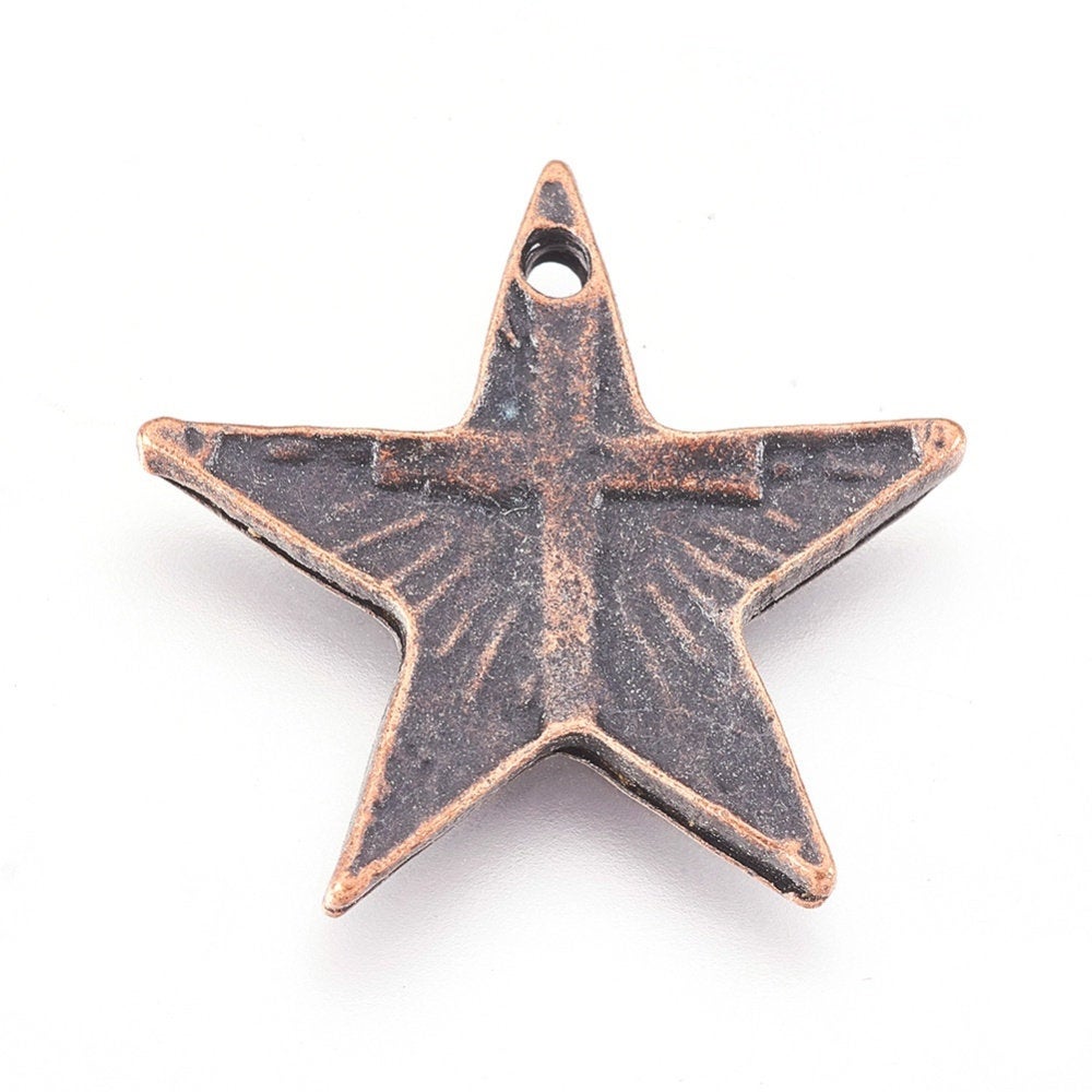 5 Star Charms Antiqued Copper Star Charms Star Pendants Copper Charms Cross Charms Celestial Charms Christmas Star 21mm