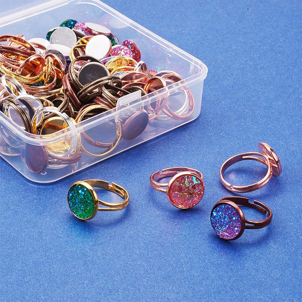 Ring Making Kit Rose Gold Ring Blanks Ring Settings Faux Druzy Cabochons Jewelry Making Kit 80pcs