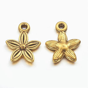 Gold Flower Charms Antiqued Gold Charms Floral Charms Set Garden Charms Wholesale Charms 10pcs
