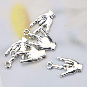 Sign Language Charms ASL Charms Antiqued Silver Hand Charms BULK Charms I Love You Sign I Love You Charms Wholesale 100pcs