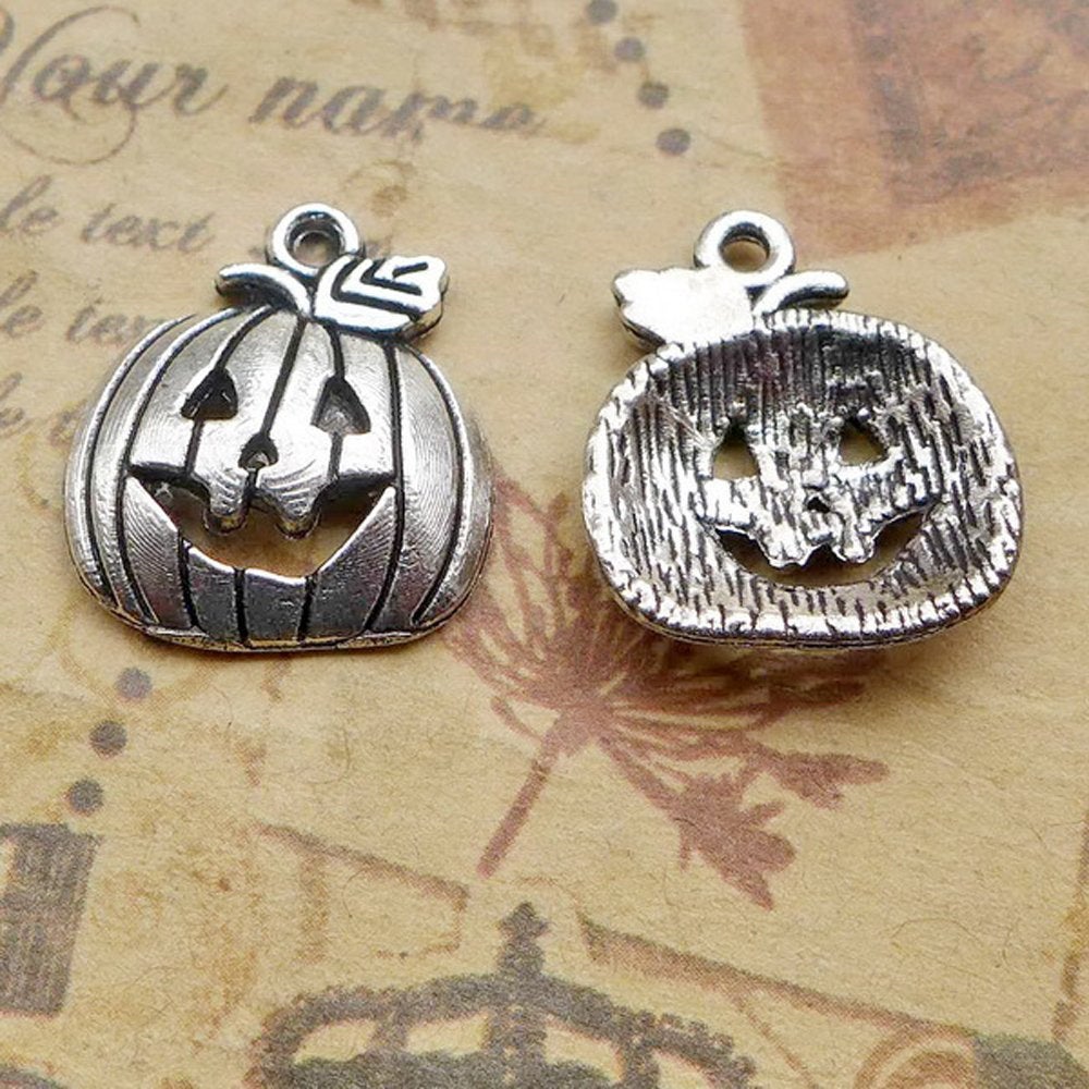 Halloween Charms Set Antiqued Silver Pumpkin Charms Jack O Lantern Charms Themed Charms Bulk Charms 50pcs